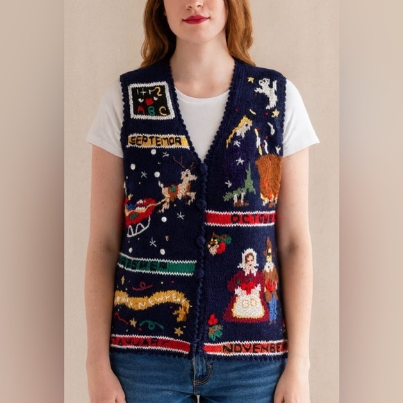 Sweaters - VINTAGE! Colorful Knit Vest with Seasonal Designs